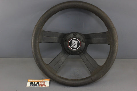 Boat Steering Wheel 13-in Thompson Black Rubber Grip 4-Spoke Helm Cap Cover