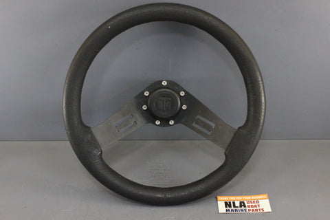 Teleflex Steering Wheel Leather Grip Handle 2-Spoke Black Metal Cap Cover Helm